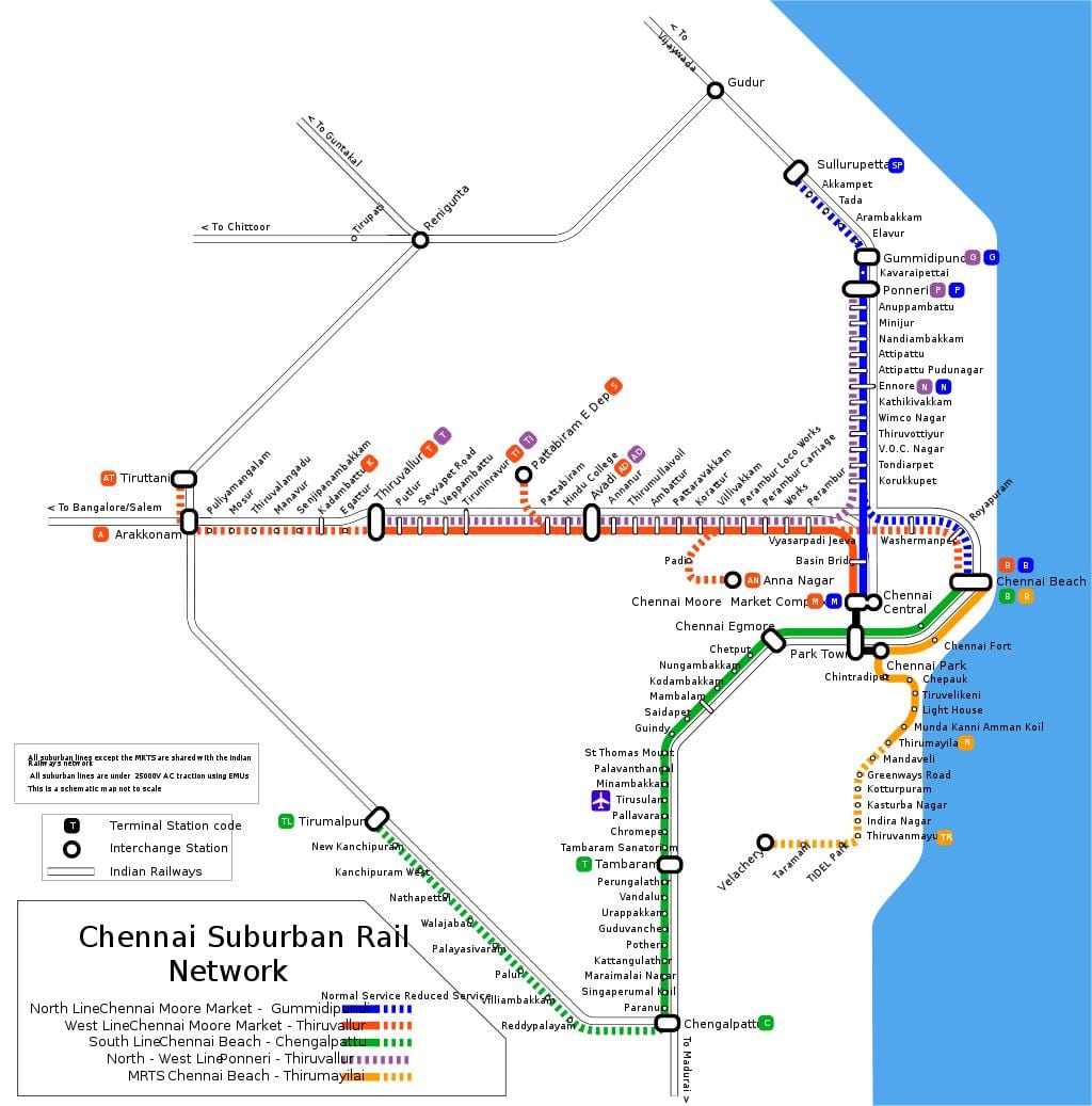 Chennai προαστιακός σιδηρόδρομος χάρτης
