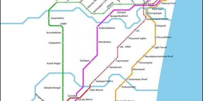 Chennai τοπικό σιδηροδρομικό χάρτη της διαδρομής