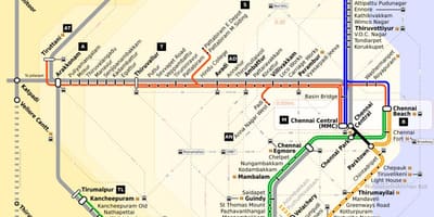 Chennai σιδηροδρομικό χάρτη της διαδρομής